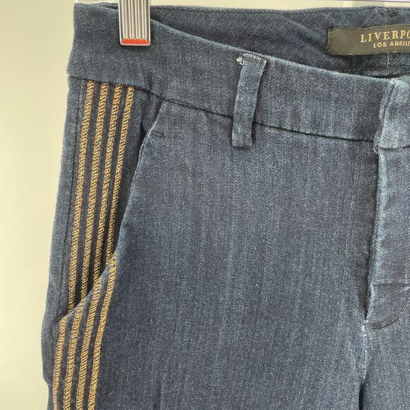 Liverpool Brooke Blue Denim Dark Wash Gold Side Stripe Straight Leg Jeans 4/27 - Picture 6 of 15